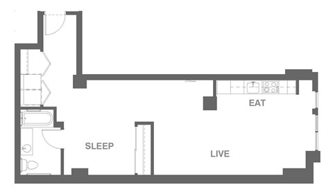 Floor plan for 1 bed, 1 bath, 725 sqft